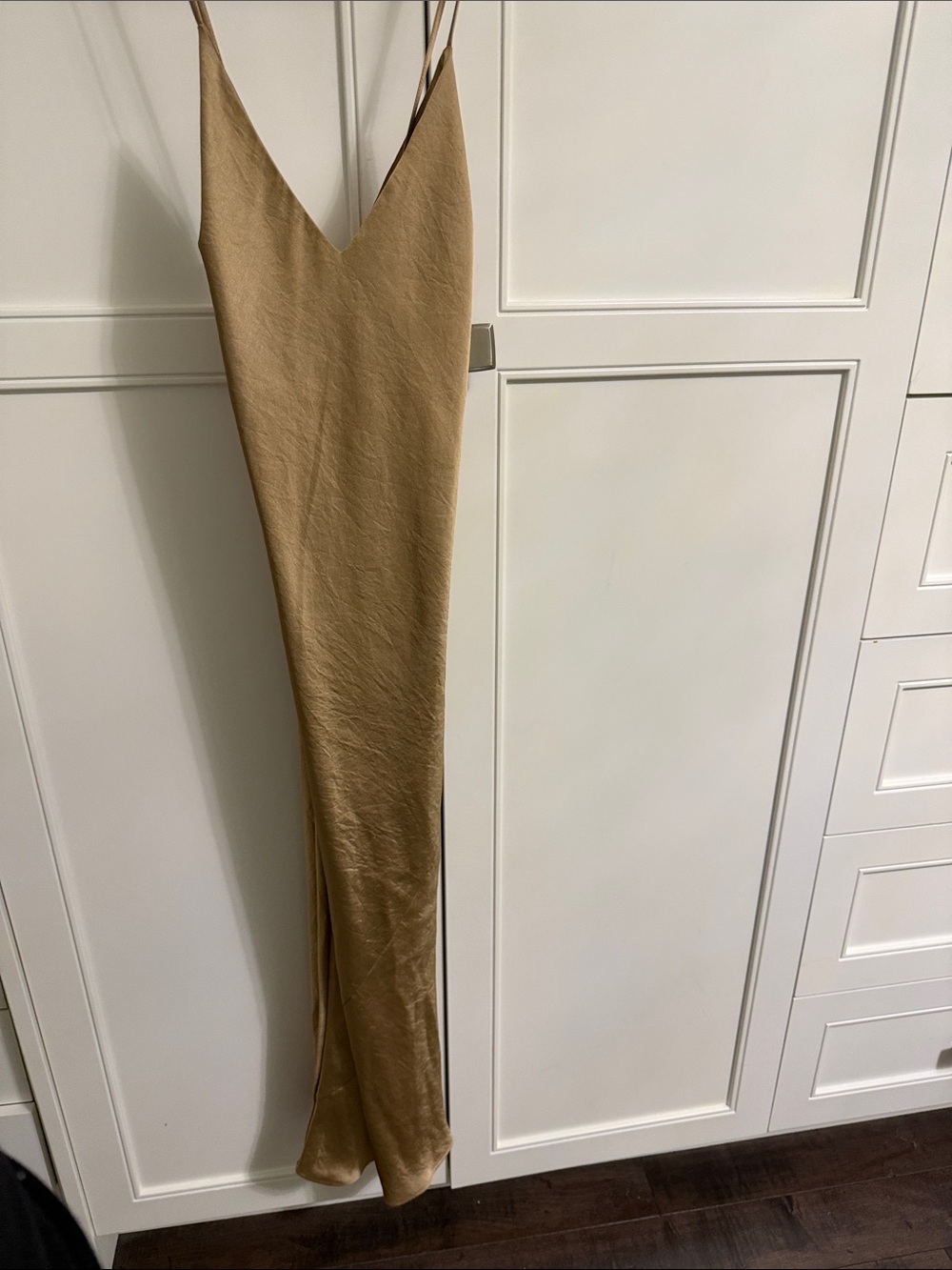 Wilfred Slip V-Neck Satin Maxi Dress in Camel